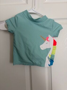 Carter's Mint Unicorn Ruffle-Side Short Sleeve swim shirt